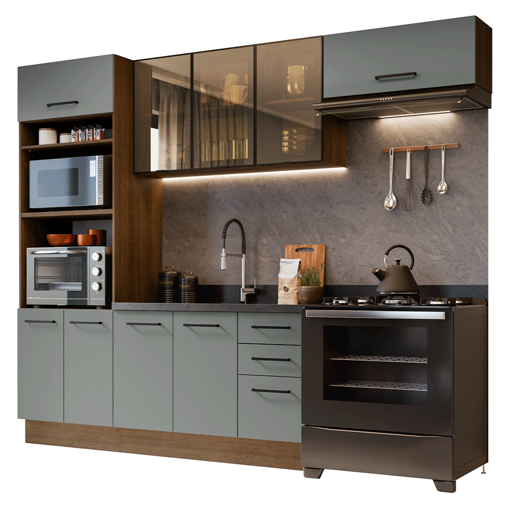 Armário de Cozinha Completa 270 cm Rustic/Cinza Agata Madesa 12