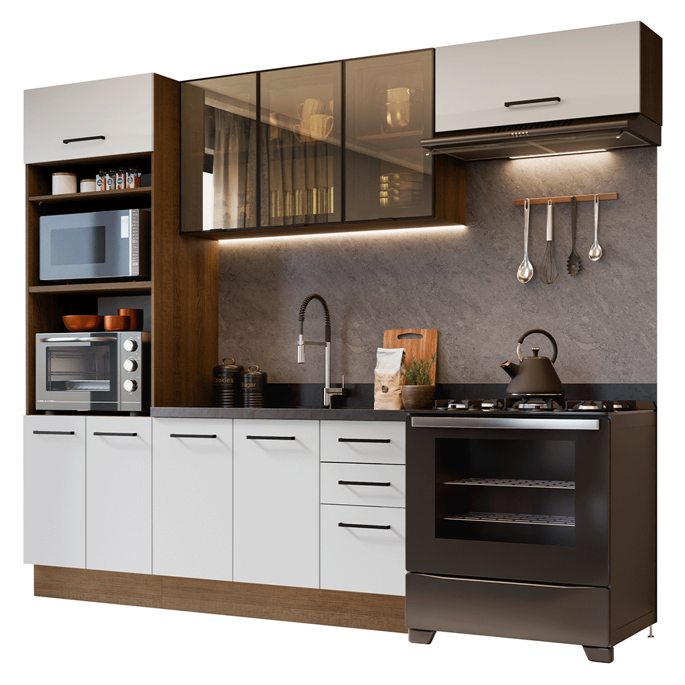 Armário de Cozinha Completa 270 cm Rustic/Branco Agata Madesa 12