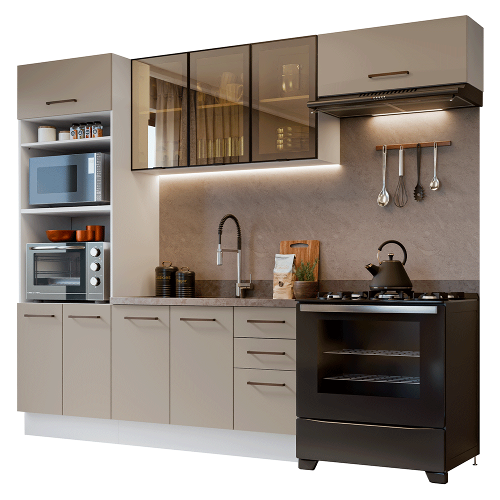 Armário de Cozinha Completa 270 cm Branco/Crema Agata Madesa 12
