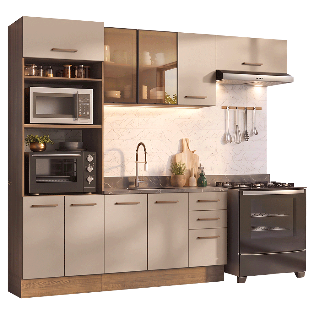 Armário de Cozinha Completa 270 cm Rustic/Crema Agata Madesa 13