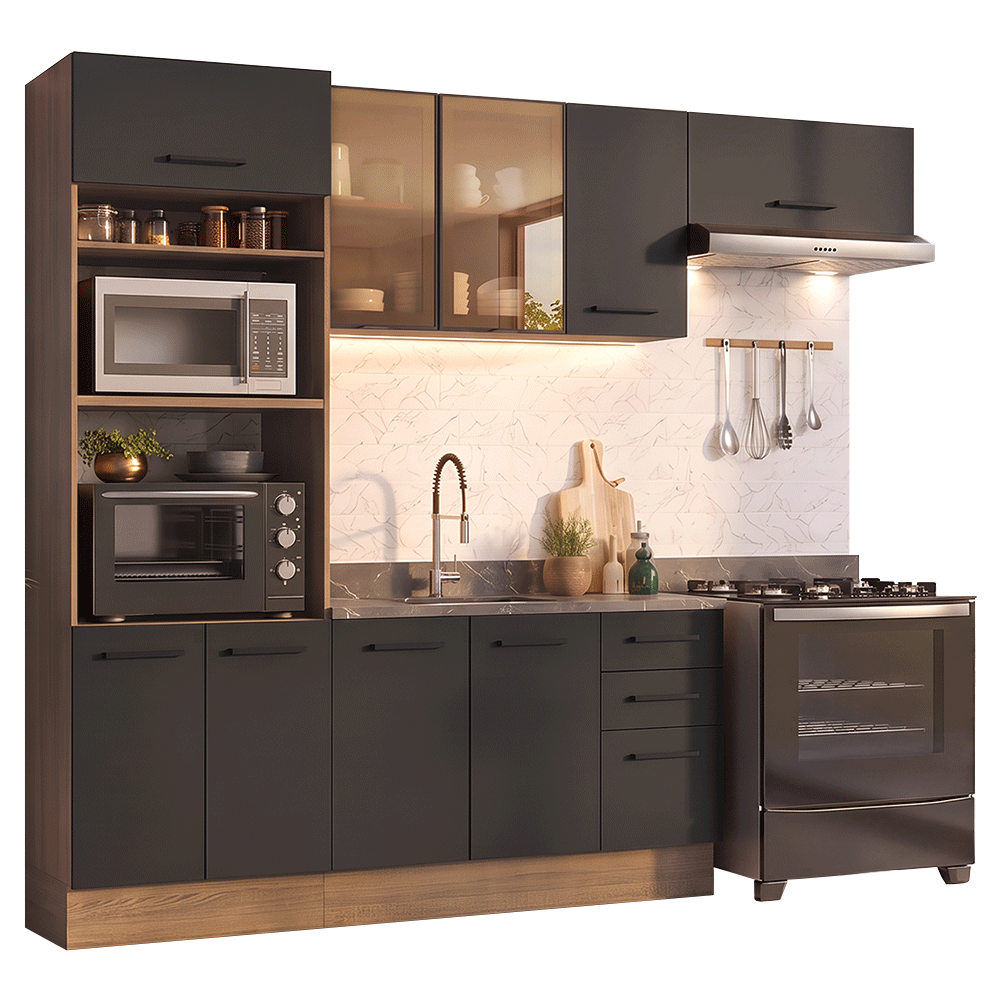 Armário de Cozinha Completa 270 cm Rustic/Preto Agata Madesa 13