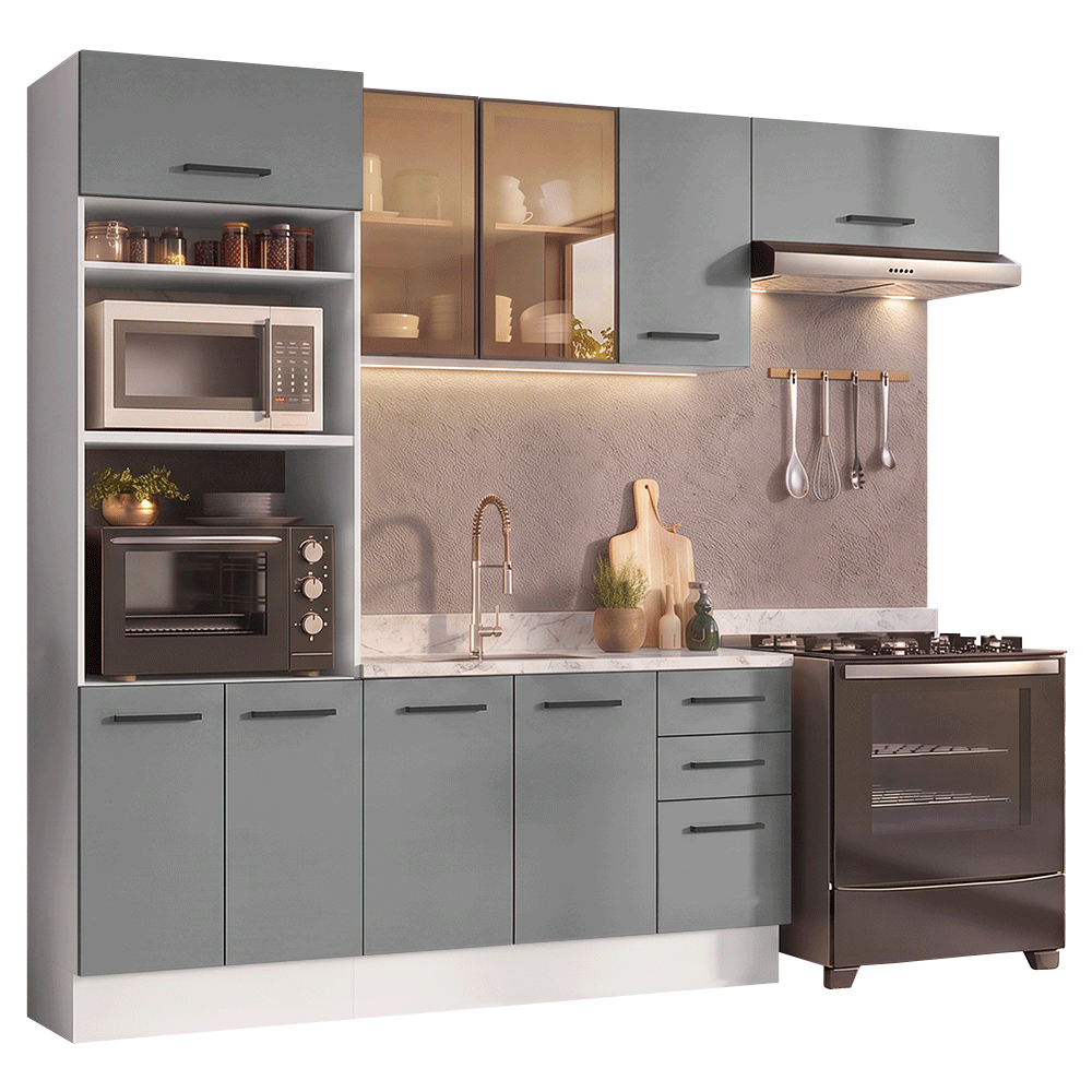 Armário de Cozinha Completa 270 cm Branco/Cinza Agata Madesa 13