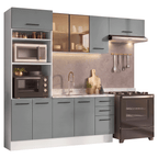 Armário de Cozinha Completa 270 cm Branco/Cinza Agata Madesa 13