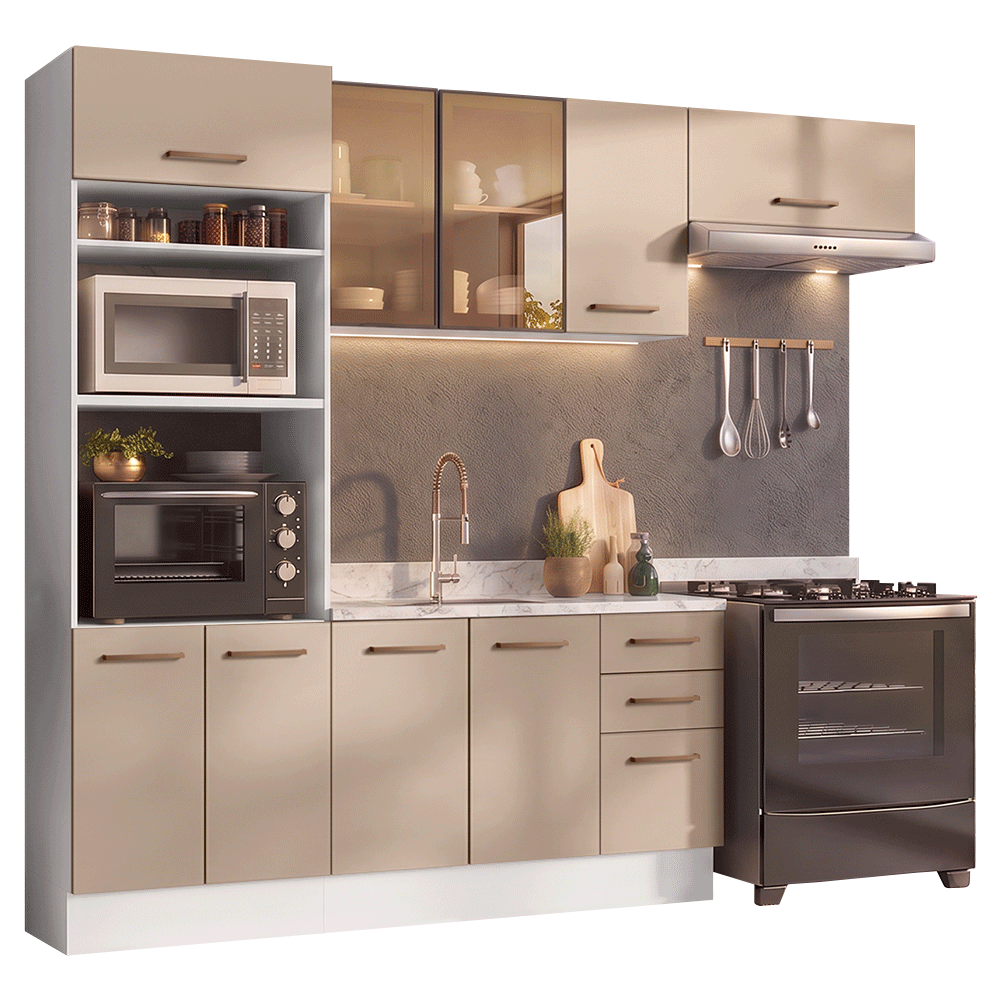 Armário de Cozinha Completa 270 cm Branco/Crema Agata Madesa 13