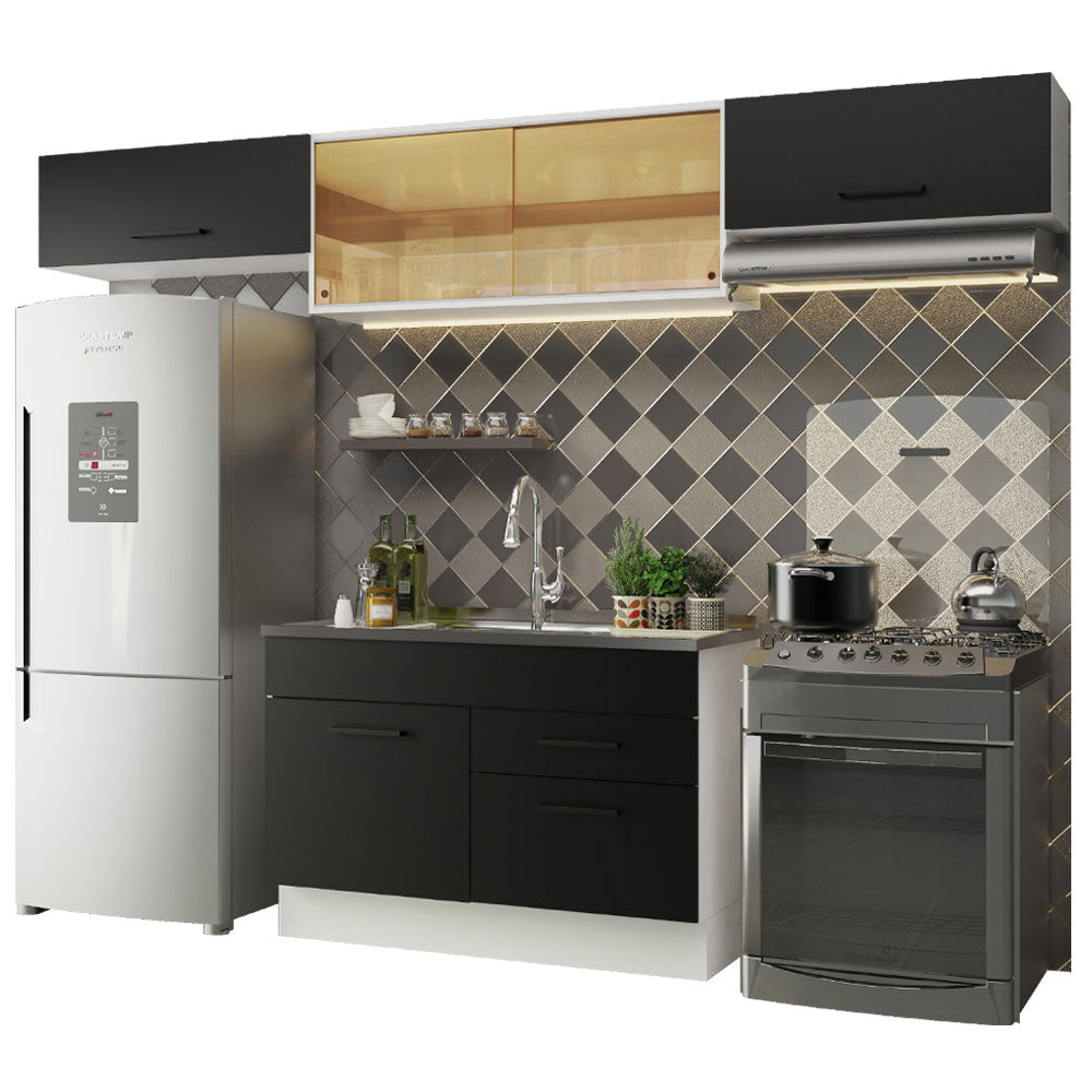 Armário de Cozinha Compacta 280cm Branco/Preto Agata Madesa 01