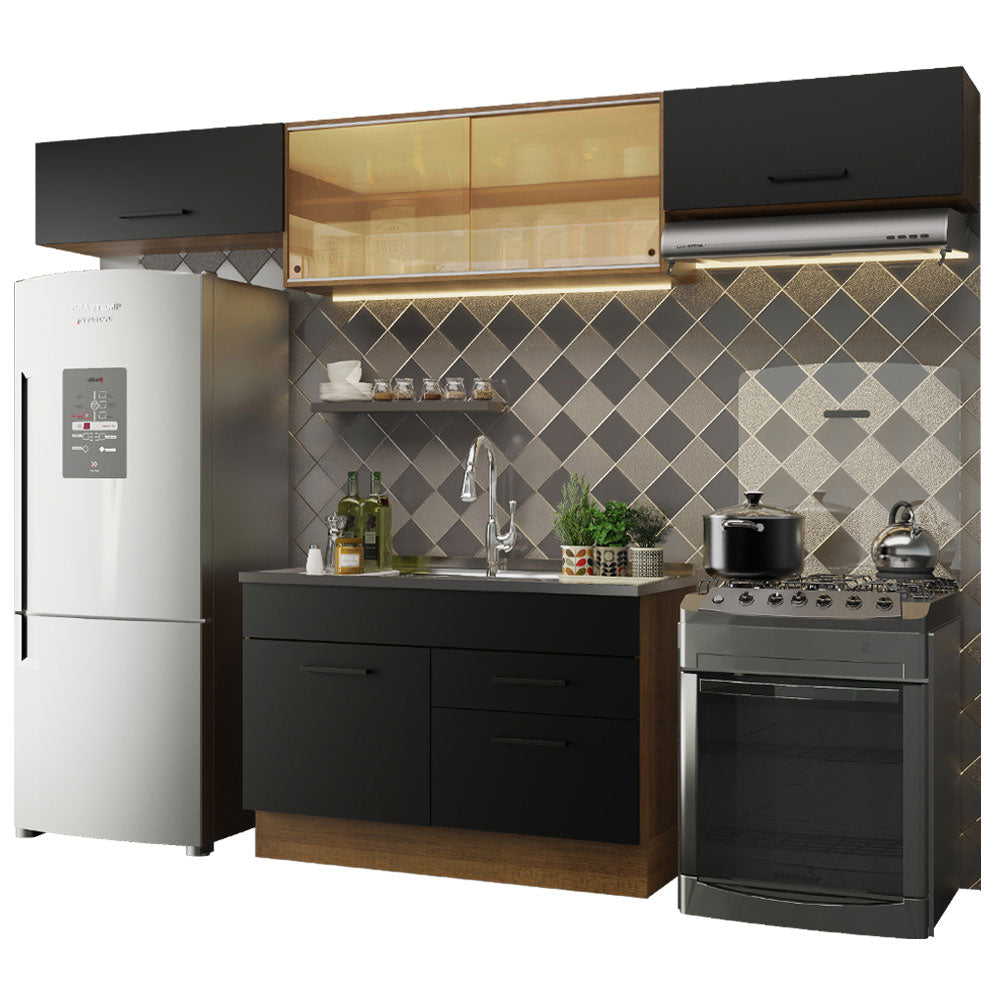 Armário de Cozinha Compacta 280cm Rustic/Preto Agata Madesa 01
