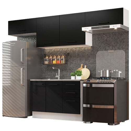 Armário de Cozinha Compacta 280cm Branco/Preto Agata Madesa 02