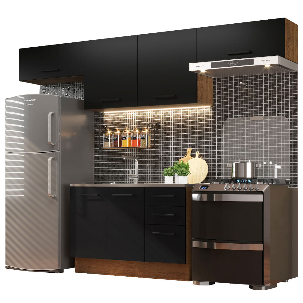 Armário de Cozinha Compacta 280cm Rustic/Preto Agata Madesa 02