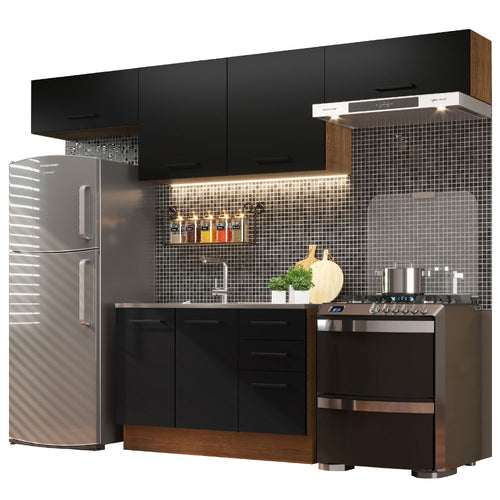 Armário de Cozinha Compacta 280cm Rustic/Preto Agata Madesa 02