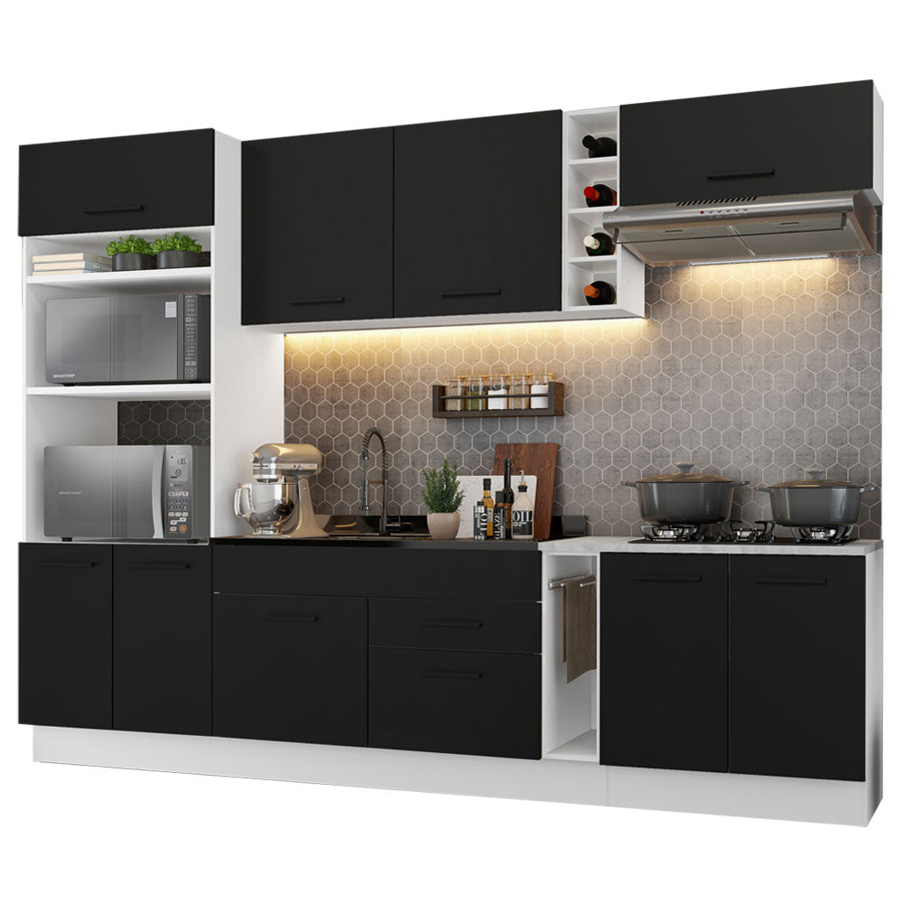 Armário de Cozinha Completa 290cm Branco/Preto Agata Madesa 01