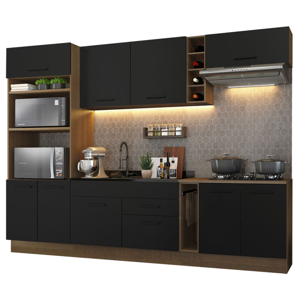 Armário de Cozinha Completa 290cm Rustic/Preto Agata Madesa 01