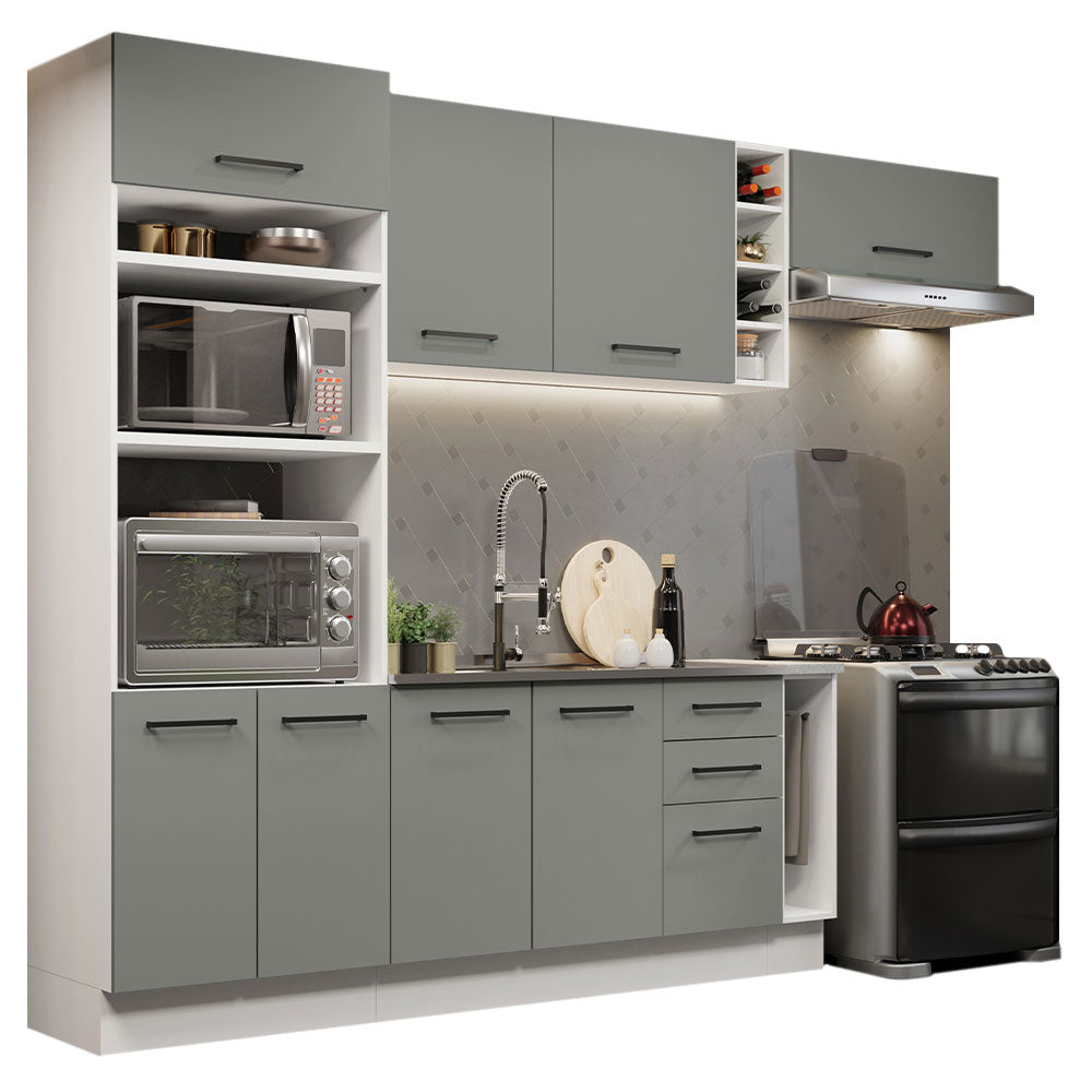 Armário de Cozinha Completa 290cm Branco Cinza Agata Madesa 03