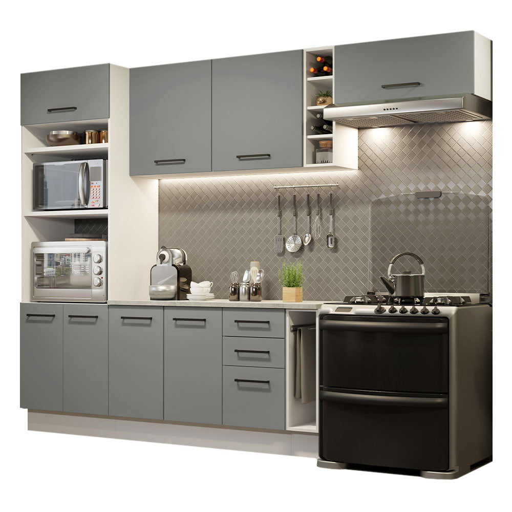 Armário de Cozinha Completa 290cm Branco Cinza Agata Madesa 04