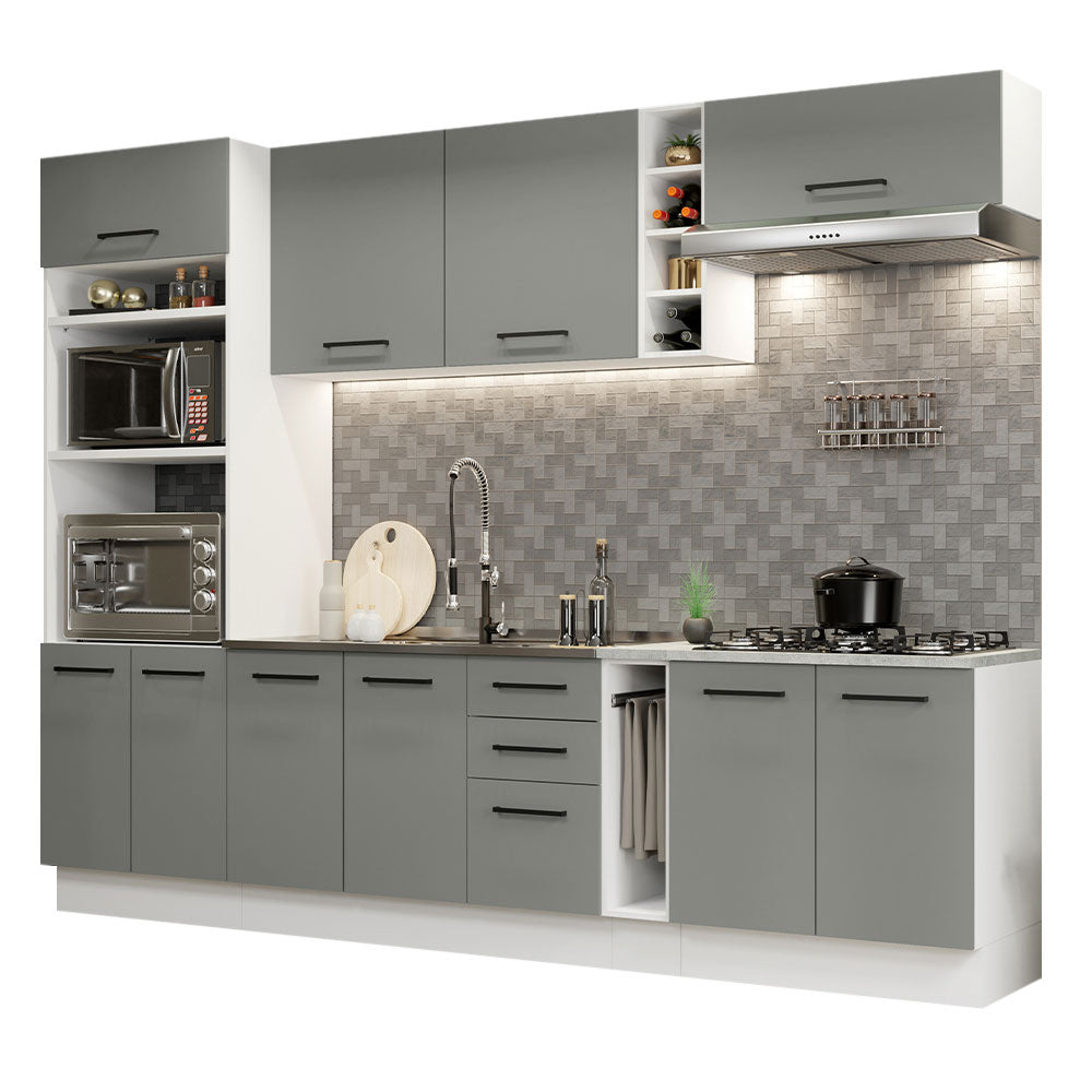 Armário de Cozinha Completa 290cm Branco Cinza Agata Madesa 05