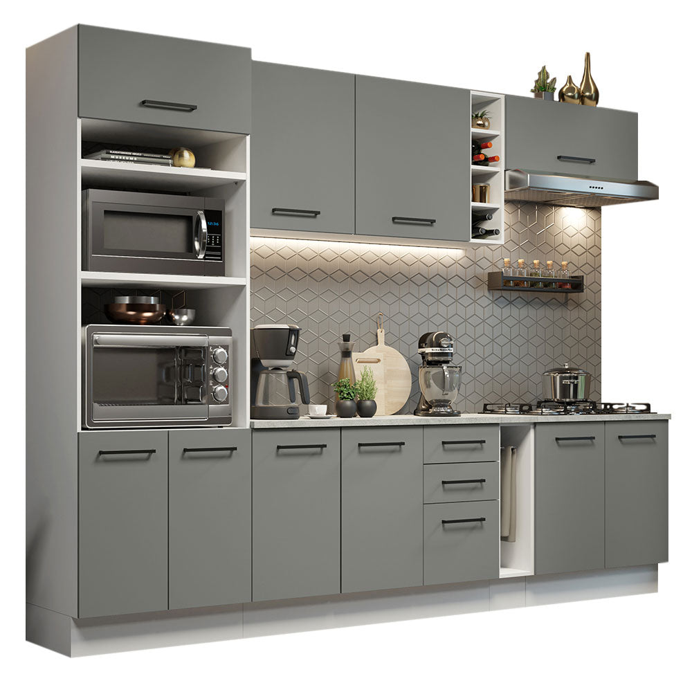 Armário de Cozinha Completa 290cm Branco Cinza Agata Madesa 06