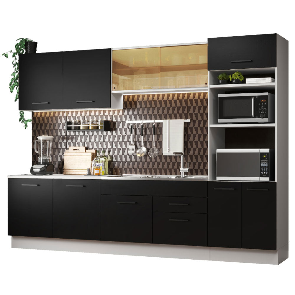 Armário de Cozinha Completa 310cm Branco/Preto Agata Madesa 01