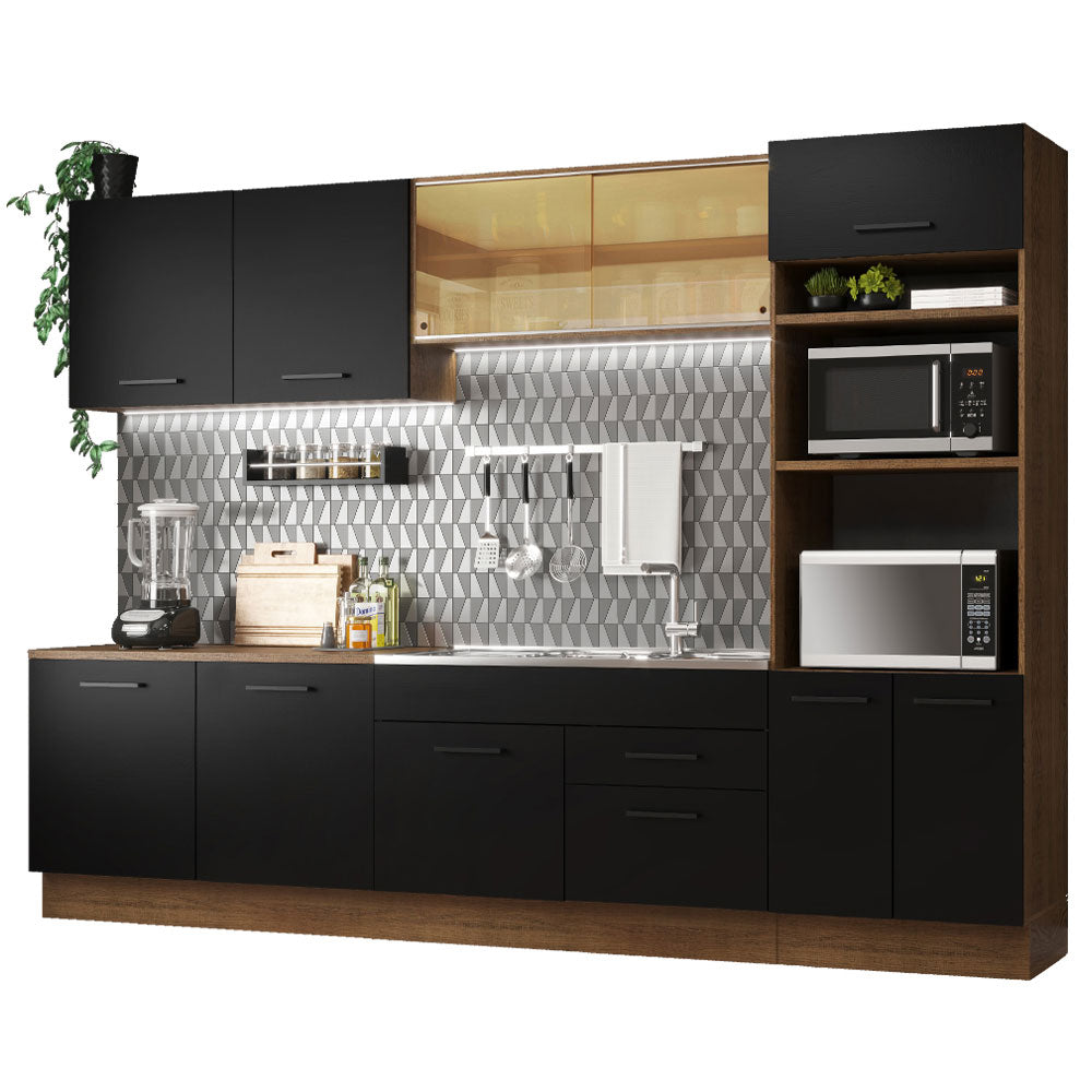 Armário de Cozinha Completa 310cm Rustic/Preto Agata Madesa 01