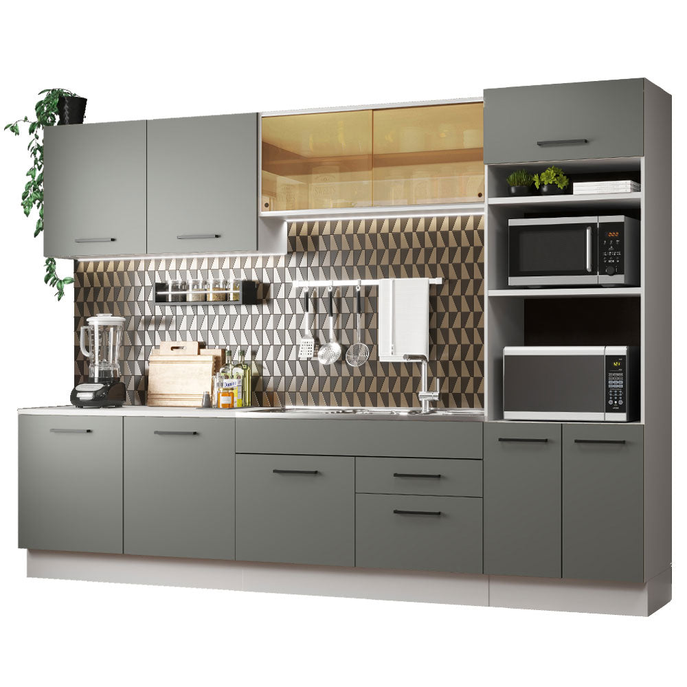 Armário de Cozinha Completa 310cm Branco/Cinza Agata Madesa 01