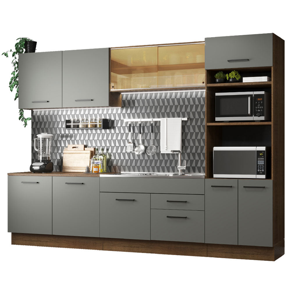 Armário de Cozinha Completa 310cm Rustic/Cinza Agata Madesa 01