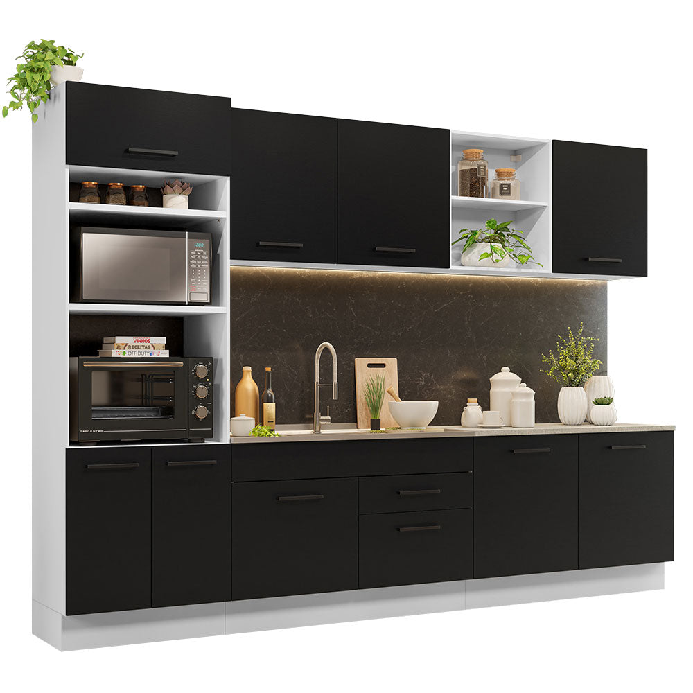 Armário de Cozinha Completa 310cm Branco/Preto Agata Madesa 02