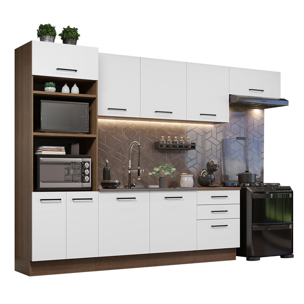 Armário de Cozinha Completa 330cm Rustic Branco Agata Madesa 01