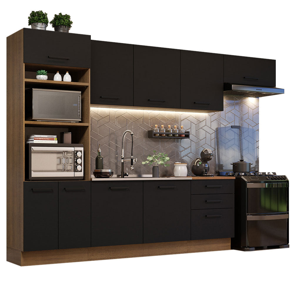 Armário de Cozinha Completa 330cm Rustic Preto Agata Madesa 01