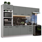 Armário de Cozinha Completa 330cm Branco Cinza Agata Madesa 01
