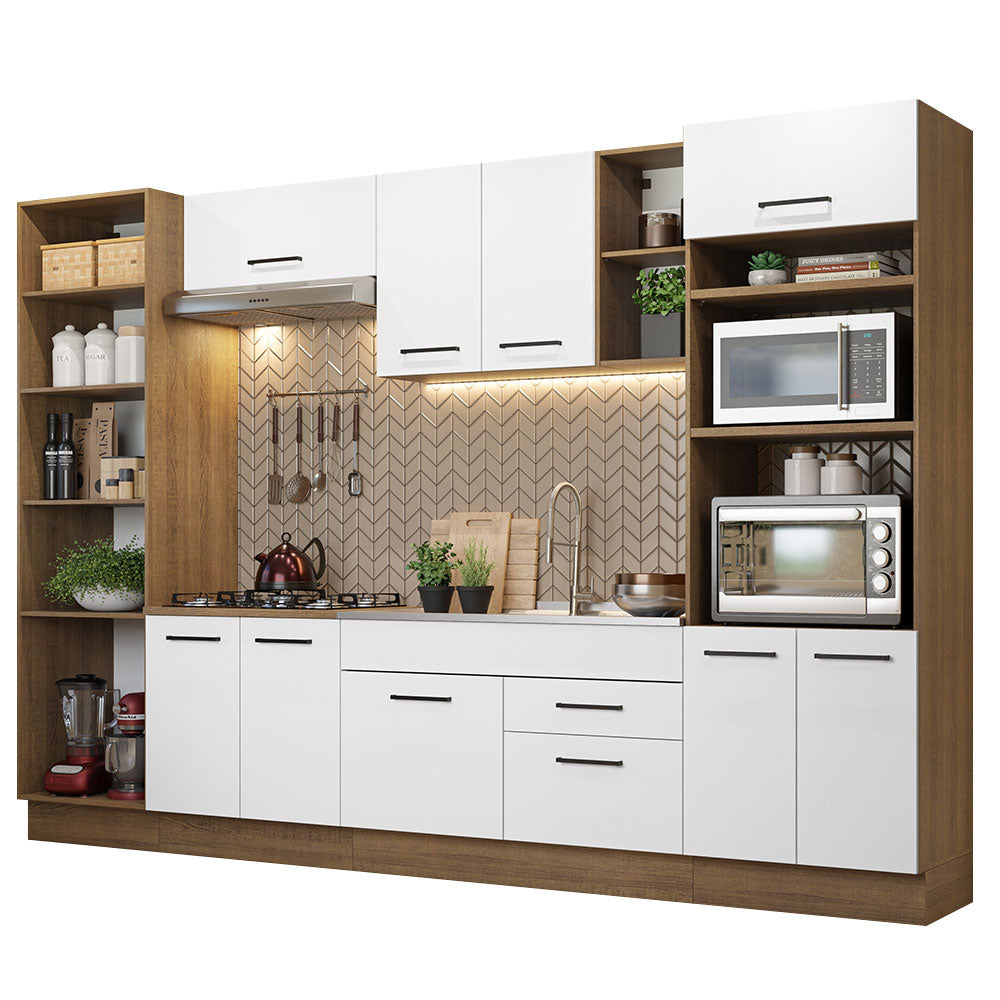 Armário de Cozinha Completa 330cm Rustic/Branco Agata Madesa 02