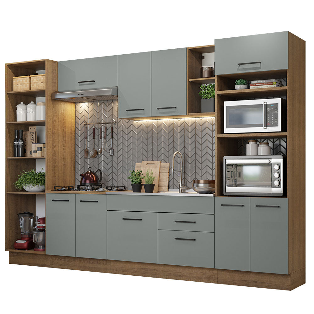 Armário de Cozinha Completa 330cm Rustic/Cinza Agata Madesa 02