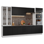 Armário de Cozinha Completa 340cm Branco/Preto Agata Madesa 01
