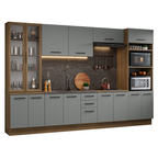 Armário de Cozinha Completa 340cm Rustic/Cinza Agata Madesa 01