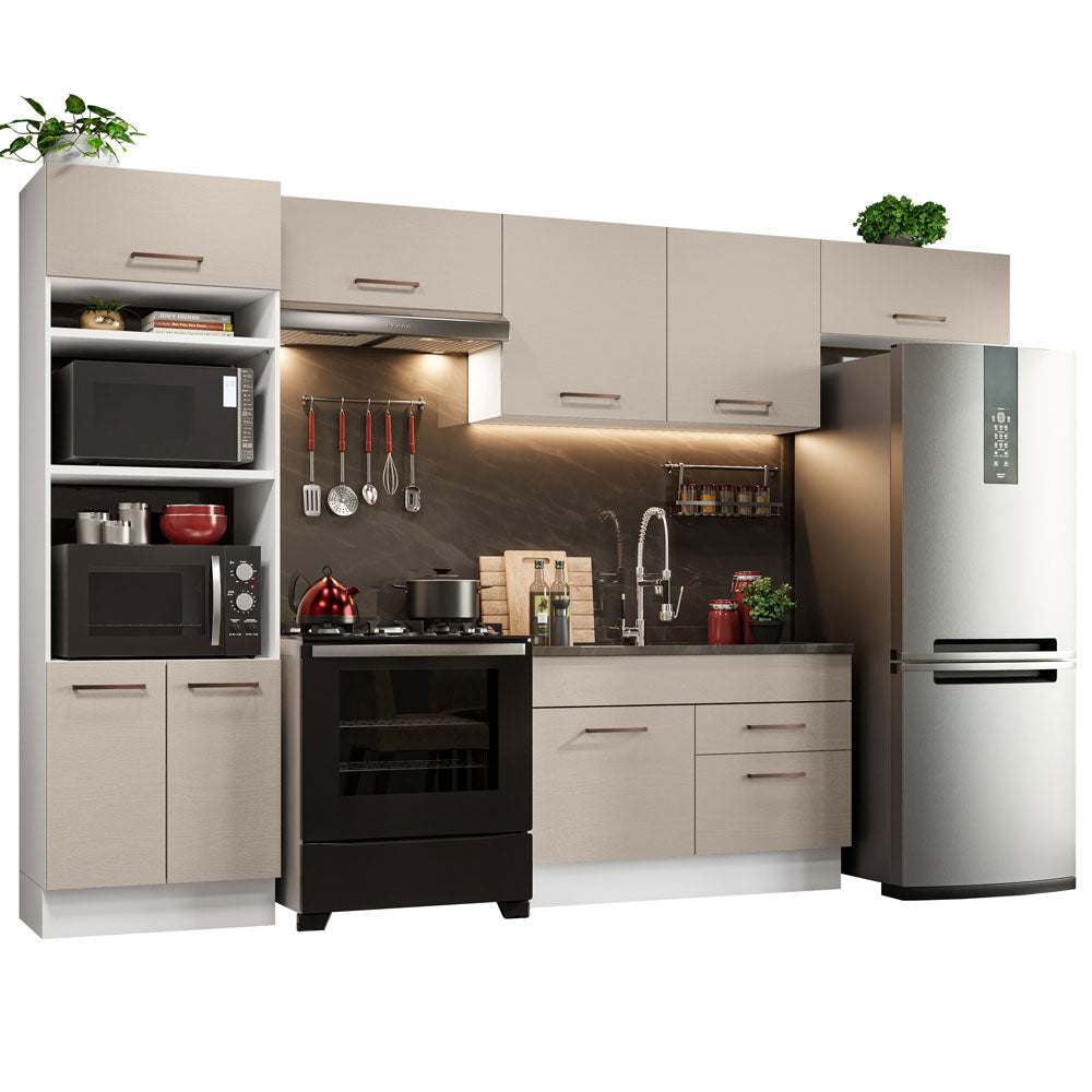 Armário de Cozinha Completa 350cm Branco/Crema Agata Madesa 01