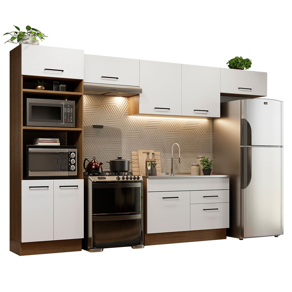 Armário de Cozinha Completa 350cm Rustic/Branco Agata Madesa 01