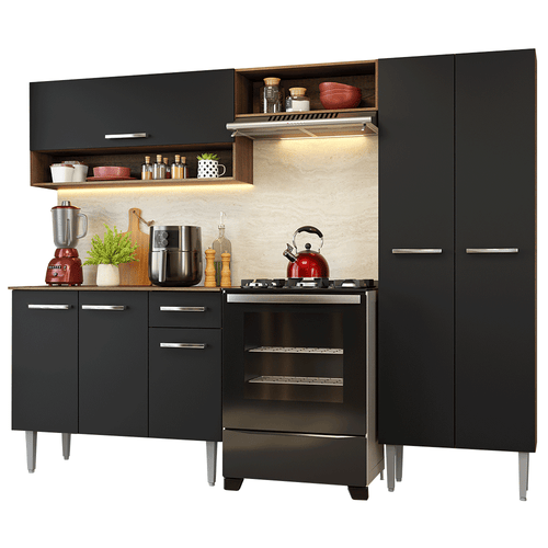 Armário de Cozinha Completa 220 cm Rustic/Preto Deli Madesa 01