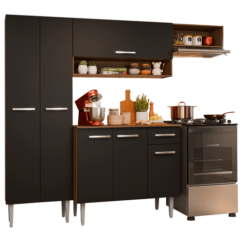 Armário de Cozinha Completa 220 cm Rustic/Preto Deli Madesa 02