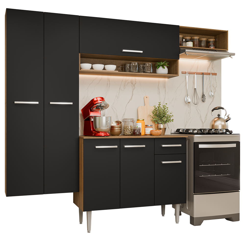 Armário de Cozinha Completa 220 cm Rustic/Preto Deli Madesa 03