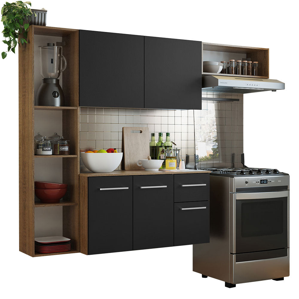 Armário de Cozinha Compacta 180cm Rustic/Preto Easy Madesa