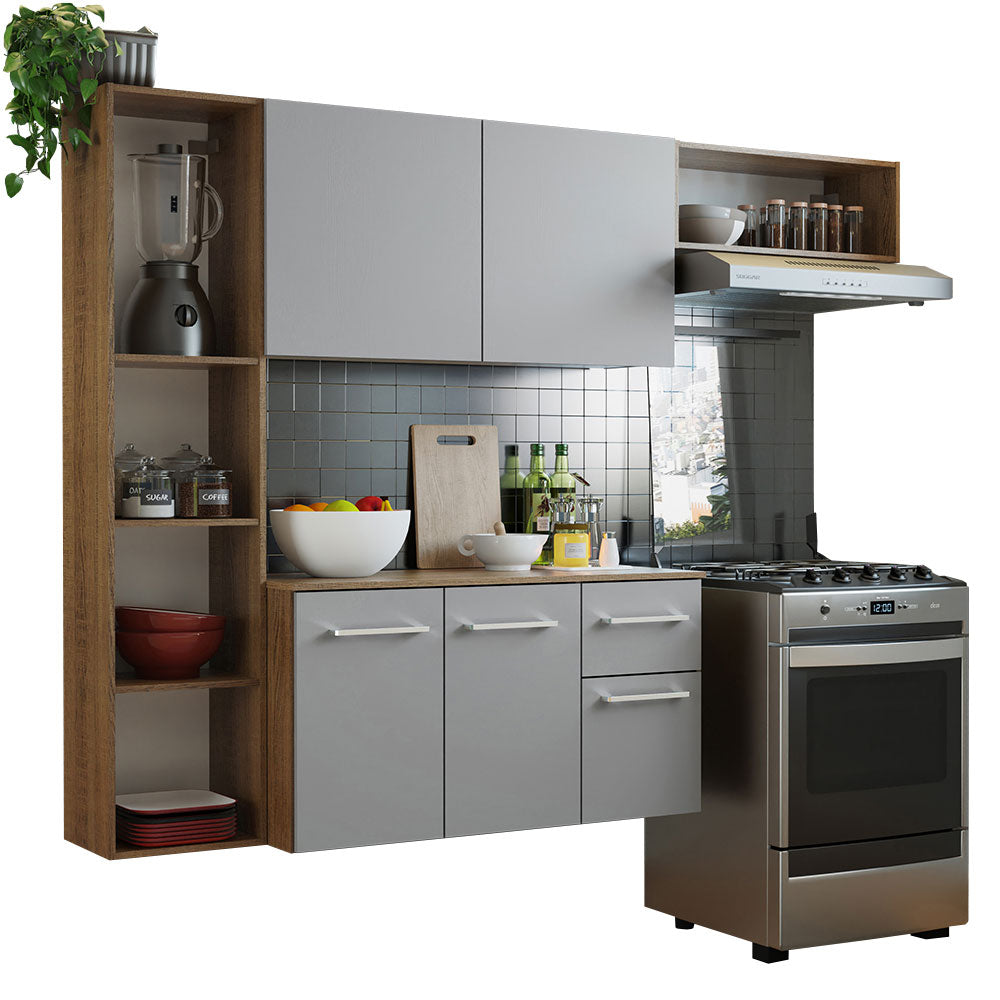 Armário de Cozinha Compacta 180cm Rustic/Cinza Easy Madesa