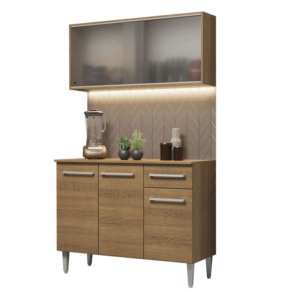 Armário de Cozinha Compacta Emilly 105cm com Armário e Balcão Rustic Emilly Madesa 01