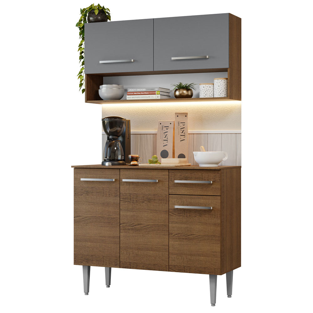 Armário de Cozinha Compacta 105cm Rustic/Cinza Emilly Madesa 03