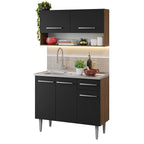Armário de Cozinha Compacta 105cm com Pia Rustic/Preto Emilly Madesa 04