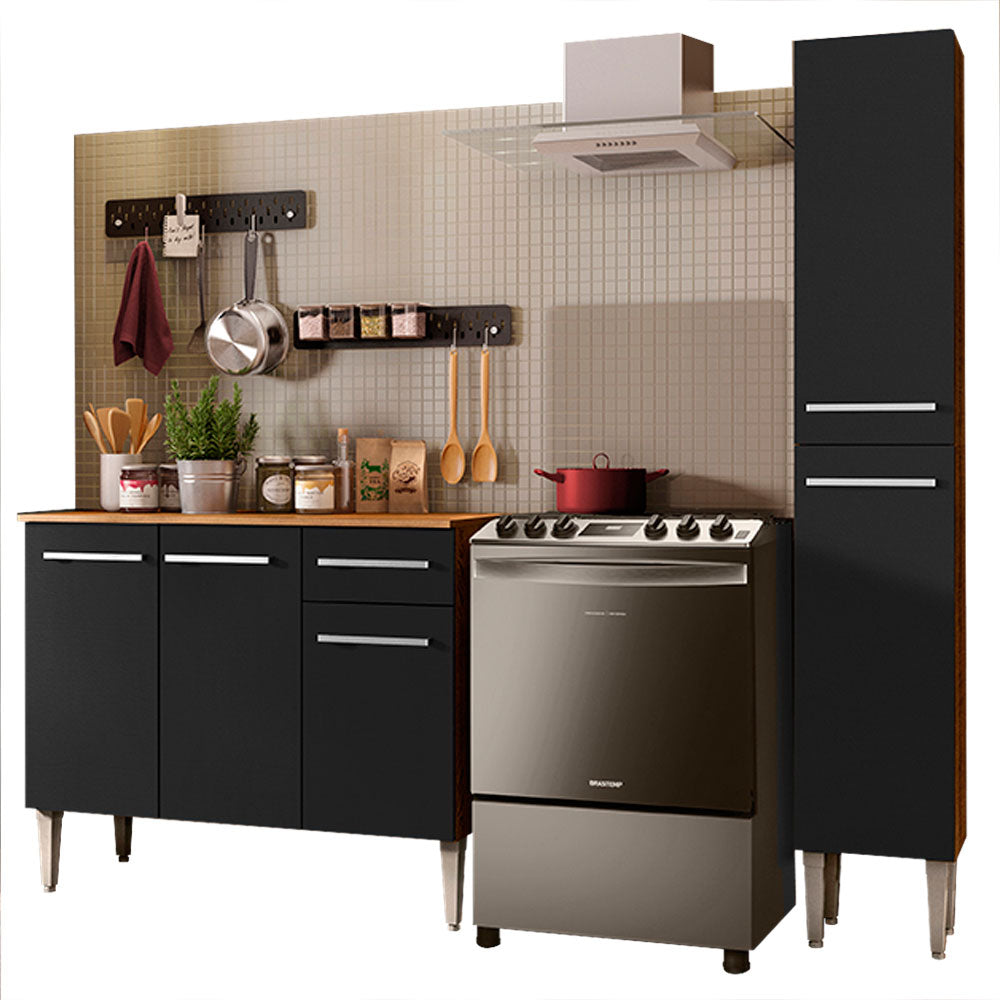 Armário de Cozinha Compacta 137cm Rustic/Preto Emilly Silver Madesa 01