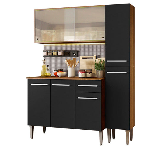 Armário de Cozinha Compacta 137cm Rustic/Preto Emilly Force Madesa 02
