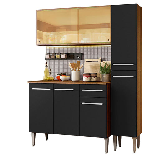 Armário de Cozinha Compacta 137cm Rustic/Preto Emilly Gold Madesa 03