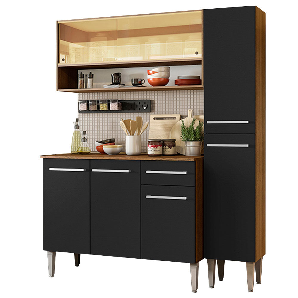 Armário de Cozinha Compacta 137cm Rustic/Preto Emilly Art Madesa 04