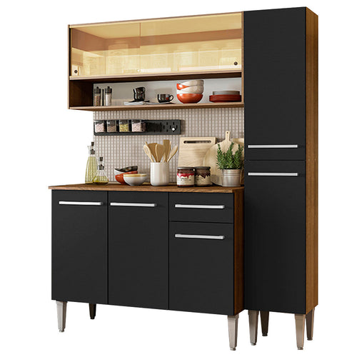 Armário de Cozinha Compacta 137cm Rustic/Preto Emilly Art Madesa 04