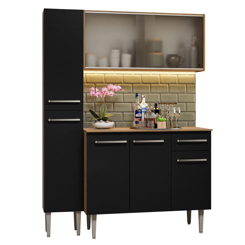 Armário de Cozinha Compacta 137cm Rustic/Preto Emilly Madesa 05