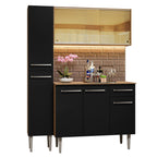 Armário de Cozinha Compacta 137cm Rustic/Preto Emilly Madesa 06
