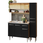 Armário de Cozinha Compacta 137cm com Pia Rustic/Preto Emilly Madesa 10