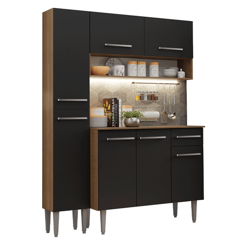 Armário de Cozinha Compacta 137 cm Rustic/Preto Emilly Madesa 012